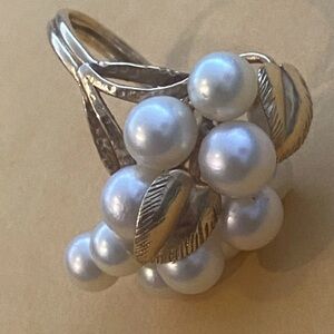 Vintage Ming's 14K Yellow Gold Pearl Grape Cluster Motif Cocktail Ring